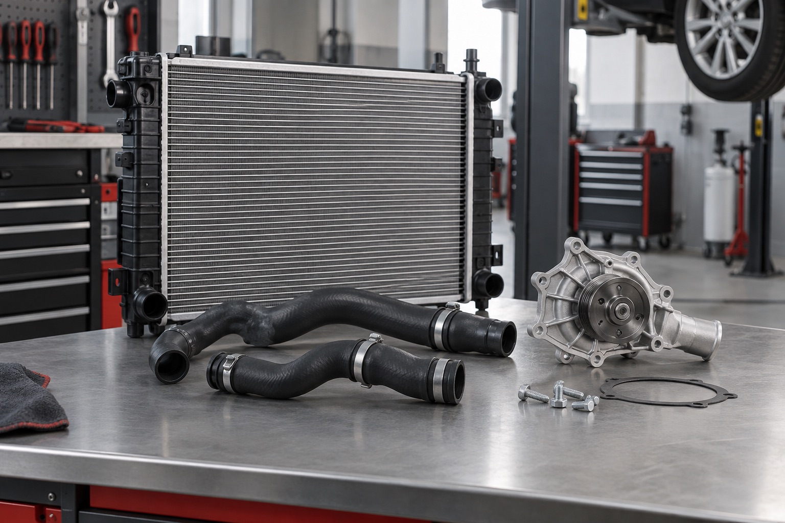 Radiator, hoses and water pump