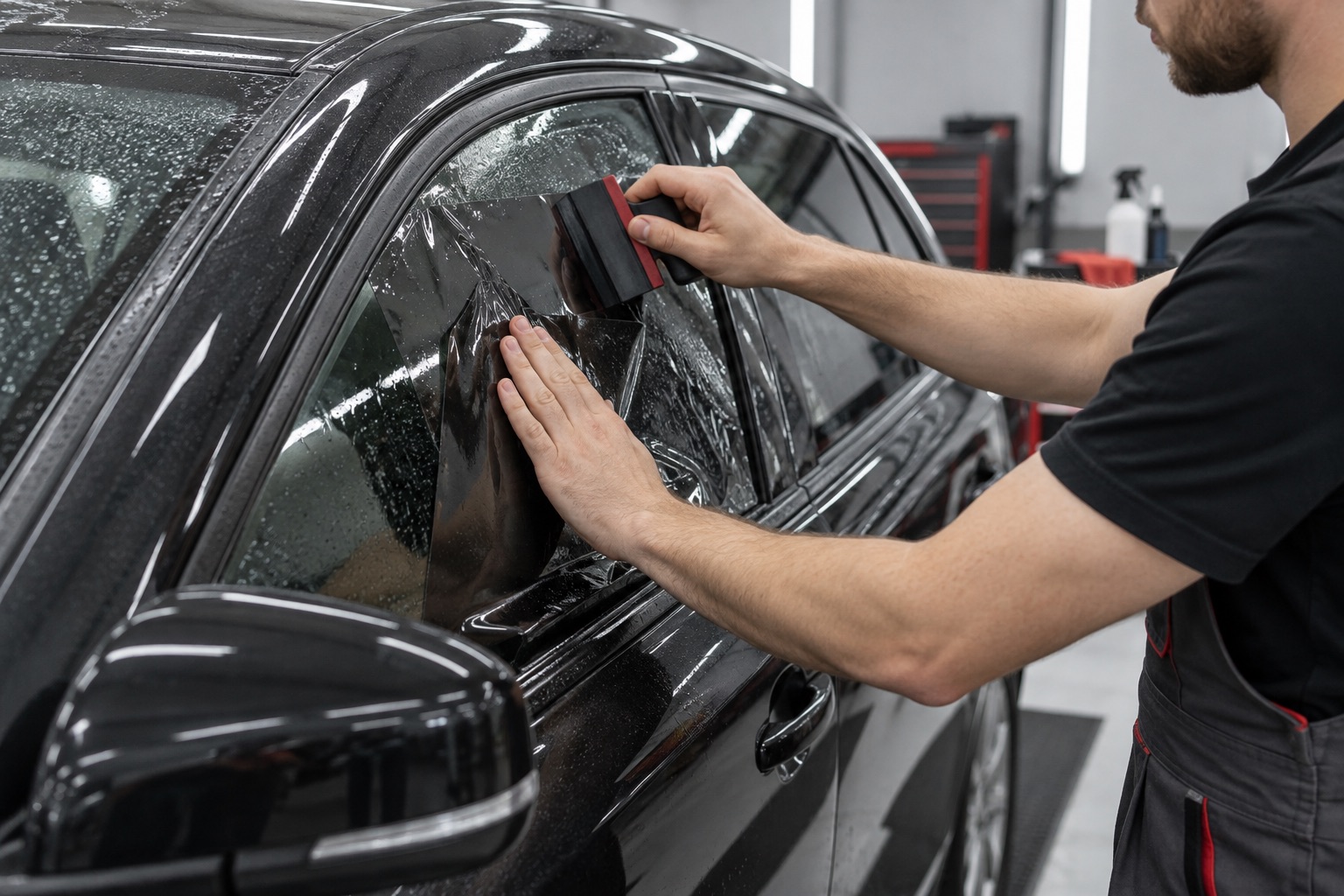 Window film applied to side glass